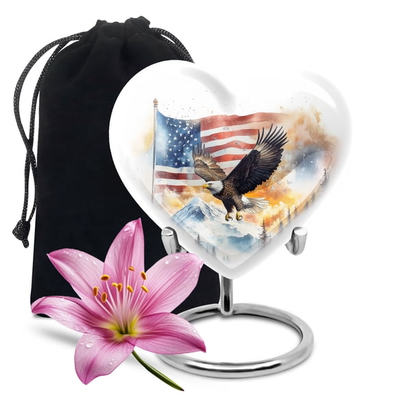 Yatskia Patriotic Eagle White Urns for Human Ashes Adult Brother and Sister, Large Memorial Urn for Adult Ashes, (Heart Large, 8 Inch)