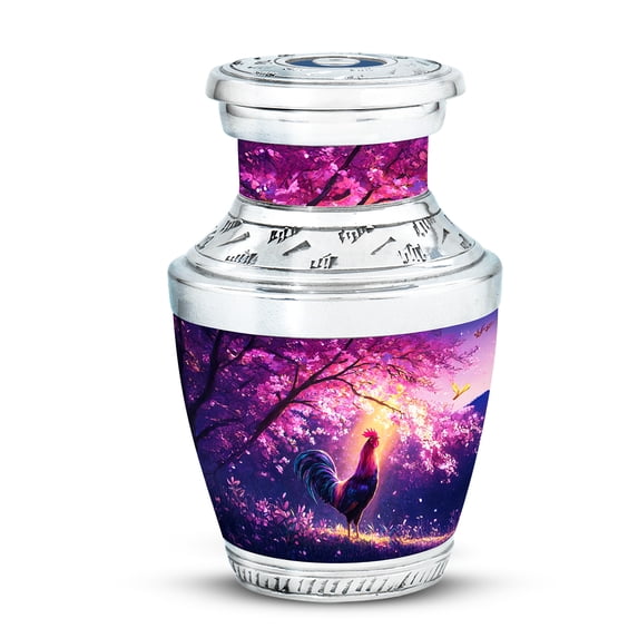 Yatskia Pink Blossoms Rooster Urns for Human Ashes Adult Man, Funeral Keepsake Urn for Ashes for Women, Mini Memorial Urns for Adult Ash, (Tasty Pack of 1, 3 Inch)