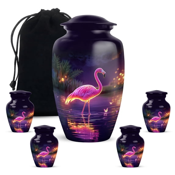 Yatskia Pink Flamingo with Butterfly Decorative Large Memorial Urn for Adult Ashes, Mini Funeral Keepsake Urns for Human Ashes Adult, (Classic 10 Inch and 3 Inch)