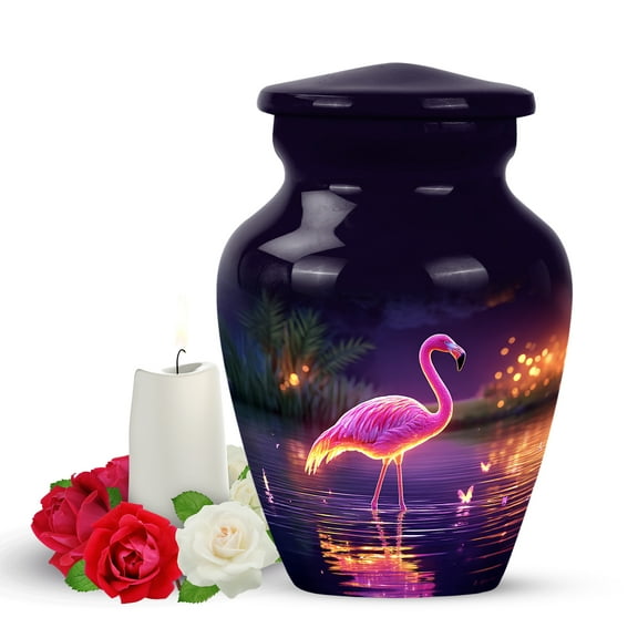 Yatskia Pink Flamingo with Butterfly Small Funeral Urns for Human Ashes Adult Men and Women, Mini Memorial Keepsake Urn for Adult Ashes, (Classic Pack of 1, 3 Inch)