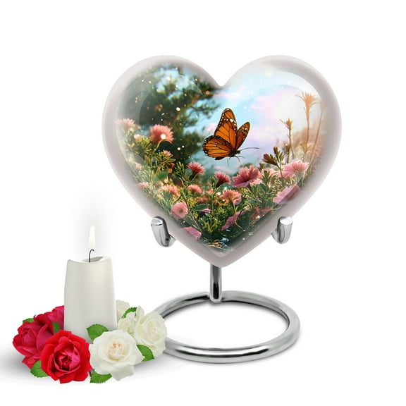 Yatskia Pink Petunia Urn for Ashes for Women, Cremation Burial Urns for Human Ashes Adult Man, Little Decorative Urns Adult Ash, (Heart Pack of 1, 3 Inch)