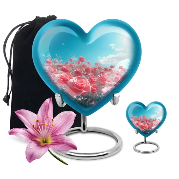 Yatskia Pink Rose Small Funeral Keepsake Urns for Human Ashes Adult Male and Female, Decorative Large Memorial Urn for Adult Ashes, (Heart 8 Inch and 3 Inch)