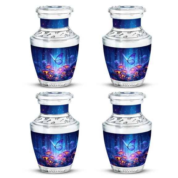 Yatskia Purple Butterfly with Blossoms Little Funeral Keepsake Urn for Ashes Adult Male, Small Cremation Keepsake Urns for Human Ashes Adult Female, (Tasty Pack of 4, 3 Inch)