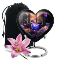 Yatskia Purple Butterfly Memorial Urns for Human Ashes Adult Male and Female, Cremation Urn for Human Ashes Adult, (Heart Large, 8 Inch)