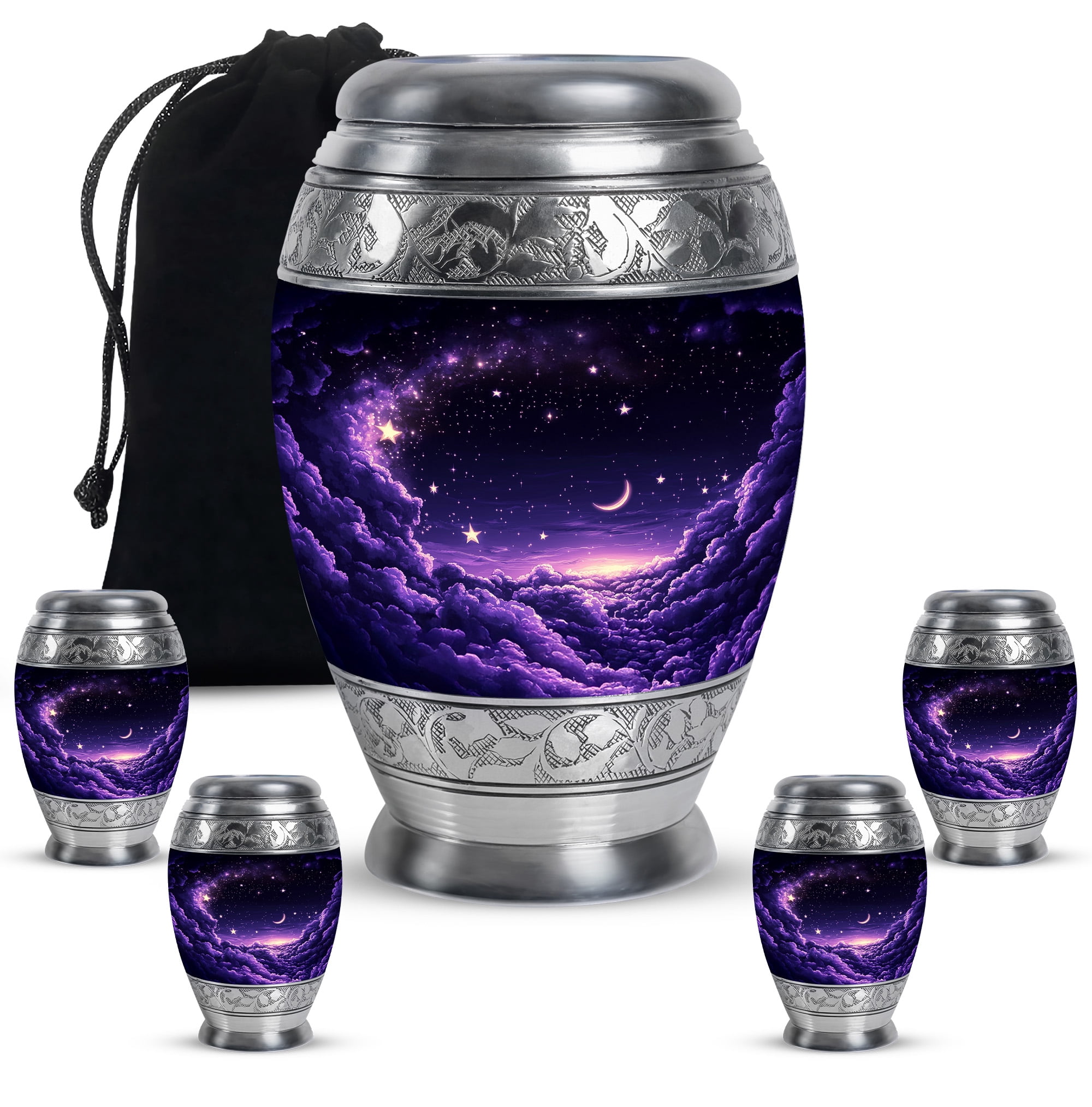 Yatskia Purple Cloud with Moon and Star Urn For Ashes For Women & Men, Small Cremation Urns For Human Ashes, (Monar 10 Inch and 3 Inch)