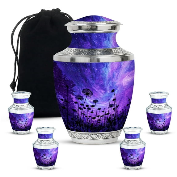 Yatskia Purple Daisy Urn for Ashes for Women, Memorial Keepsake Urns for Human Ashes Adult Man, Decorative Urns for Human Ash, (Tasty 10 Inch and 3 Inch)