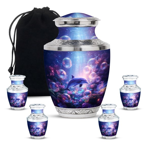 Yatskia Purple Dolphin Urn for Ashes for Women, Large Burial Urns for Human Ashes Adult Man, Mini Memorial Keepsake Urns for Adult Ash, (Tasty 10 Inch and 3 Inch)