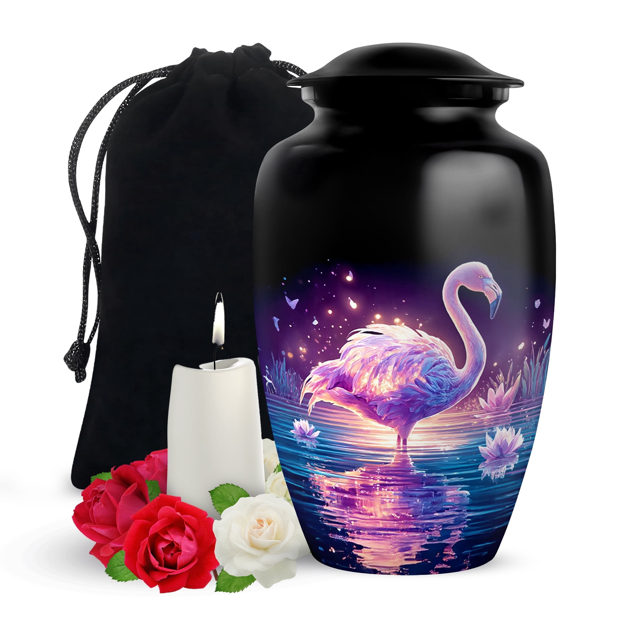 Yatskia Purple Flamingo with Blossoms Large Urn for Ashes Adult Brother and Sister, Decorative Large Memorial Urns for Human Ashes Adult Dad, (Classic Large, 10 Inch)