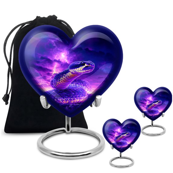 Yatskia Purple Snake with Thunderstorm Small Cremation Keepsake Urn for Ashes Adult Male, Large Memorial Urns for Human Ashes Adult Female, (Heart 8 Inch and 3 Inch)