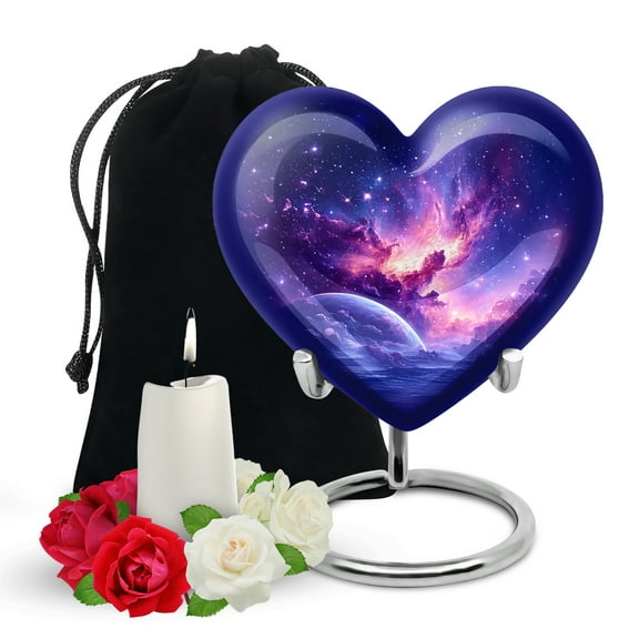 Yatskia Purple Star Galaxy Large Cremation Urns for Human Ashes Adult Mom and Dad, Burial Urn for Adult Ashes, (Heart Large, 8 Inch)