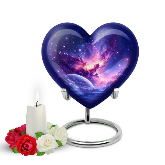Yatskia Purple Star Galaxy Small Memorial Urns for Human Ashes Adult Male and Female, Mini Urn for Ashes Adult, (Heart Pack of 1, 3 Inch)