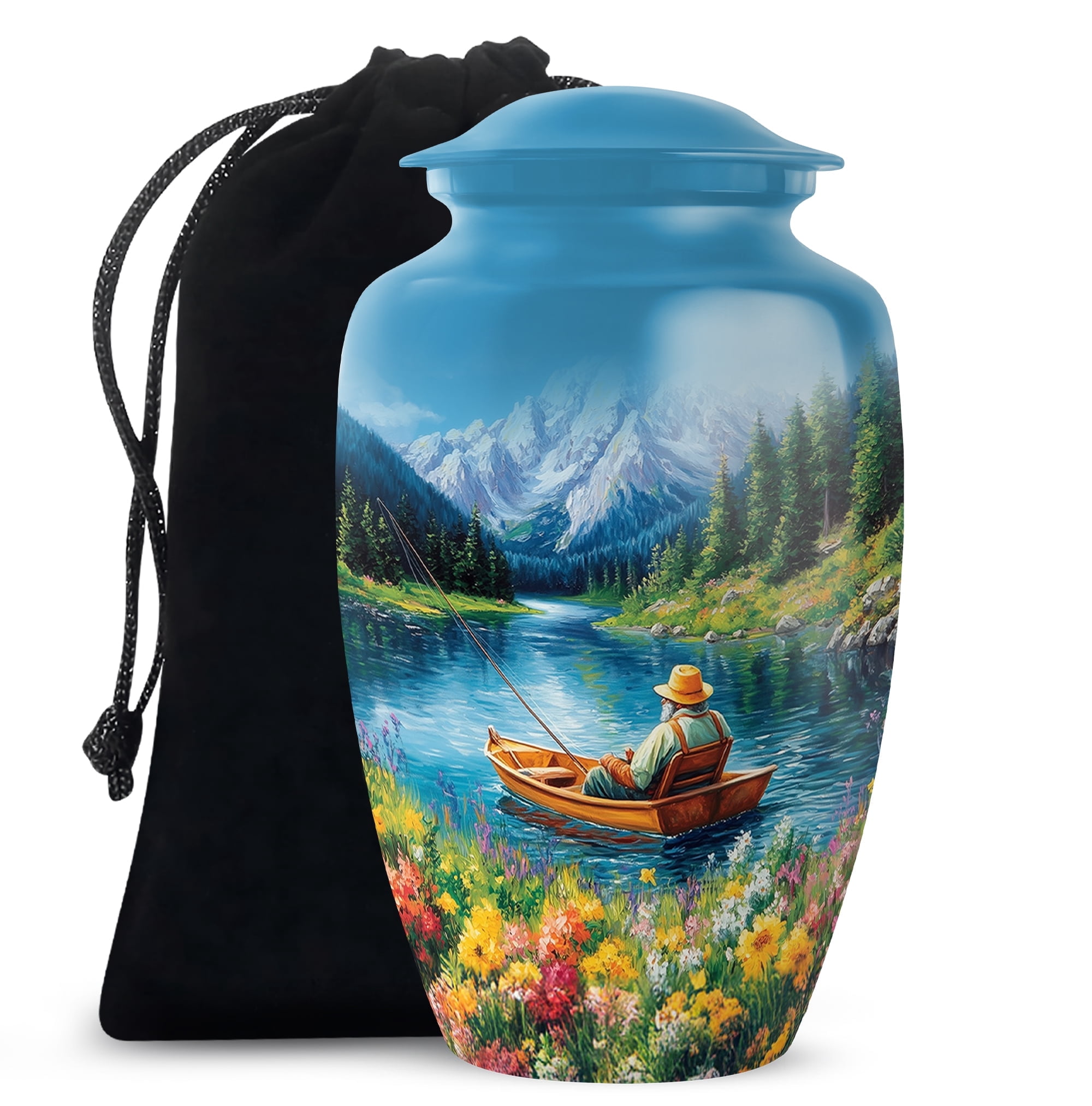 Yatskia Riverside Fishing Memorial Urns for Human Ashes Adult Man, Large Funeral Urn for Ashes for Women, (Classic Large, 10 Inch)