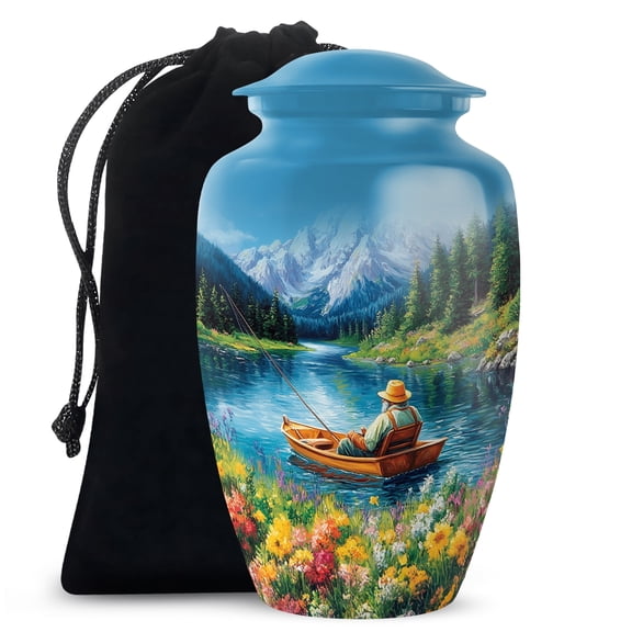 Yatskia Riverside Fishing Memorial Urns for Human Ashes Adult Man, Large Funeral Urn for Ashes for Women, (Classic Large, 10 Inch)