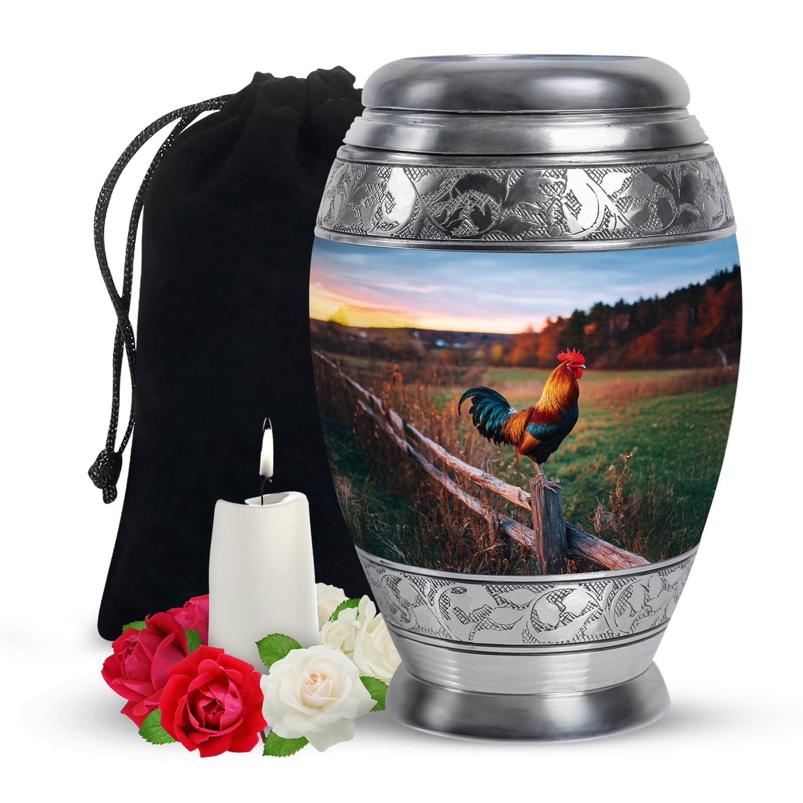 Yatskia Rooster Urn for Ashes Adult Male, Funeral Urns for Human Ashes Adult Female, Memorial Urns for Human Ash, (Monar Large, 10 Inch)