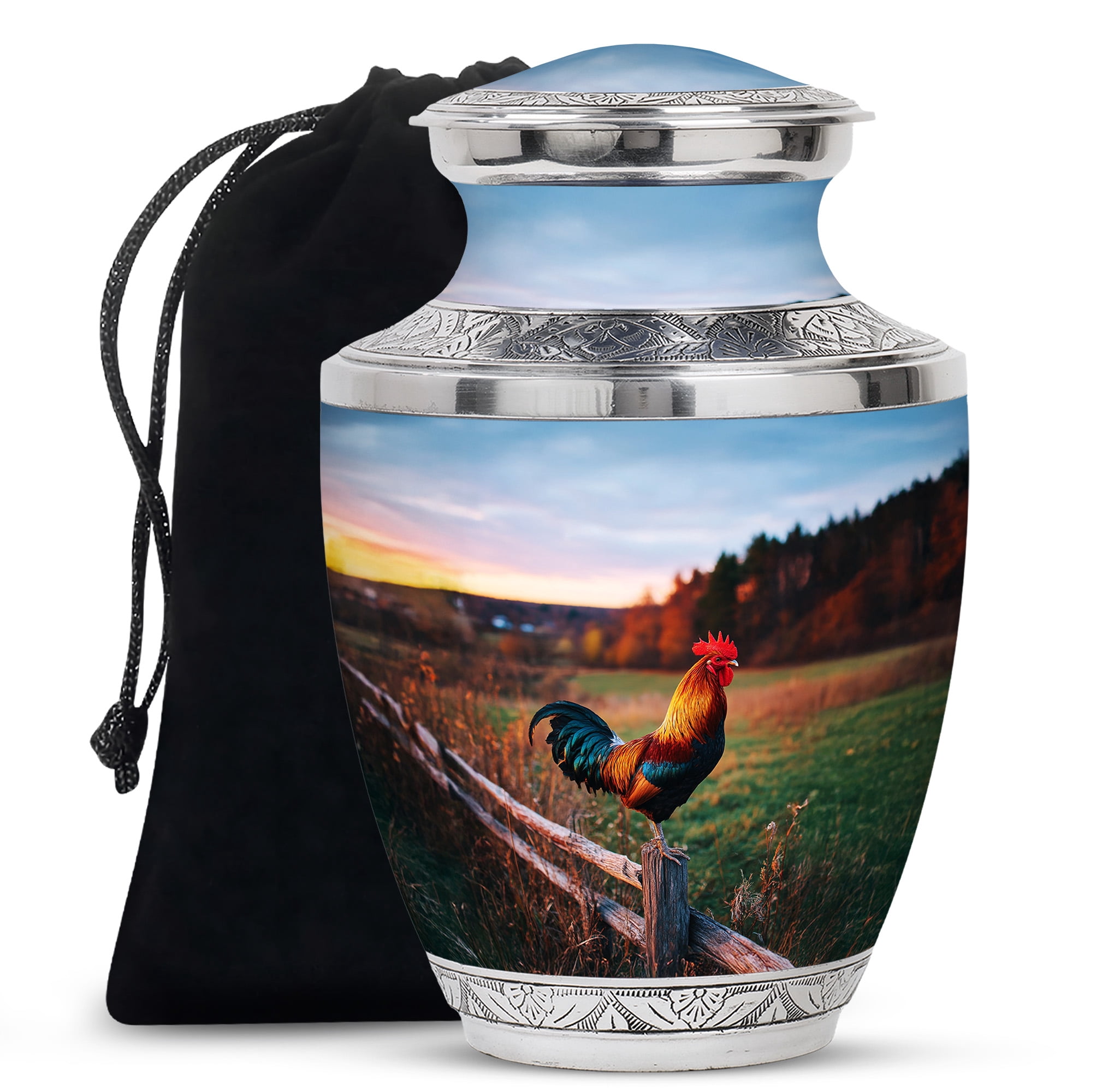 Yatskia Rooster Urns for Human Ashes Adult Female, Cremation Burial Urn for Ashes Adult Male, Decorative Urns for Human Ash, (Tasty Large, 10 Inch)