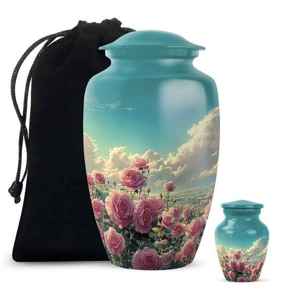 Yatskia Rose Garden Large Memorial Urns for Human Ashes Adult Mother and Father, Small Cremation Urn for Adult Ashes, (Classic 10 Inch and 3 Inch)