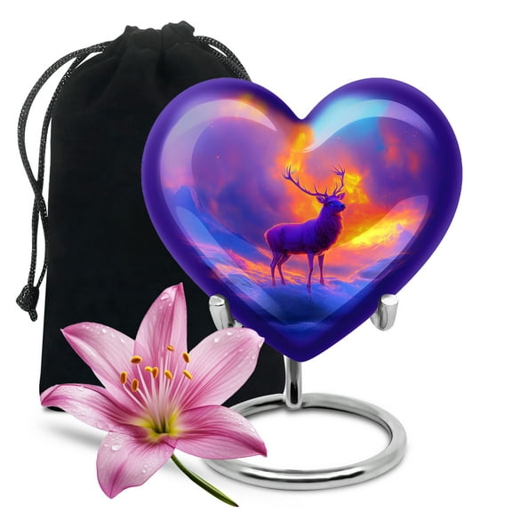 Yatskia Snow Deer Purple Urns for Human Ashes Adult Male and Female, Large Cremation Urn for Adult Ashes, (Heart Large, 8 Inch)