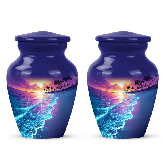 Yatskia Sparkling Beach Purple Little Keepsake Urn for Adult Ashes Men and Women, Small Funeral Urns for Human Ashes Adult, (Classic Pack of 2, 3 Inch)