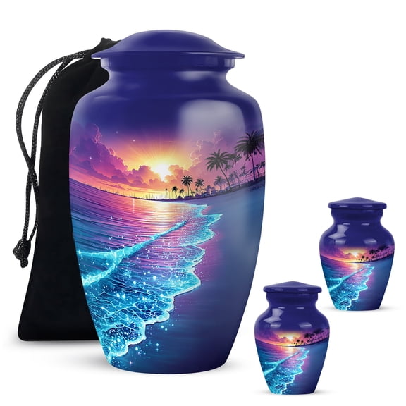 Yatskia Sparkling Beach Purple Mini Memorial Keepsake Urn for Adult Ashes Brother and Sister, Decorative Large Funeral Urns for Human Ashes Adult, (Classic 10 Inch and 3 Inch)