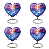 Yatskia Sparkling Beach Purple Small Cremation Urns for Human Ashes Adult Brother and Sister, Decorative Little Keepsake Urn for Adult Ashes, (Heart Pack of 4, 3 Inch)