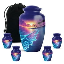 Yatskia Sparkling Beach Purple Small Urns for Human Ashes Keepsake Adult Men and Women, Large Cremation Burial Urn for Adult Ash, (Classic 10 Inch and 3 Inch)