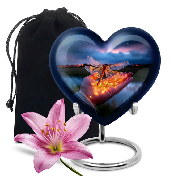 Yatskia Sparkling Wings Dragonfly Large Cremation Urns for Human Ashes Adult Mom and Dad, Memorial Burial Urn for Ashes Adult, (Heart Large, 8 Inch)