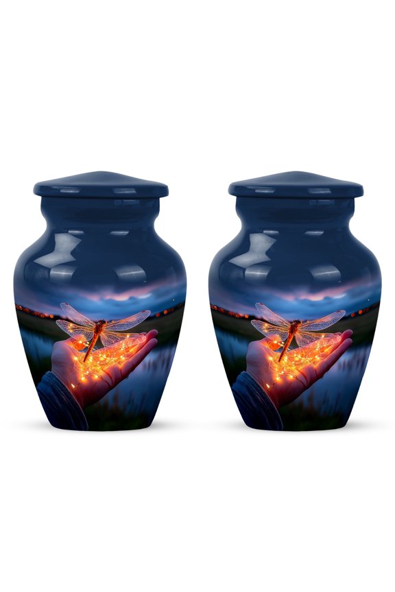 Sparkling Wings Dragonfly Little Keepsake Urns for Human Ashes Adult Man, Small Funeral Urn for Ashes for Women, (Classic Pack of 2, 3 Inch)