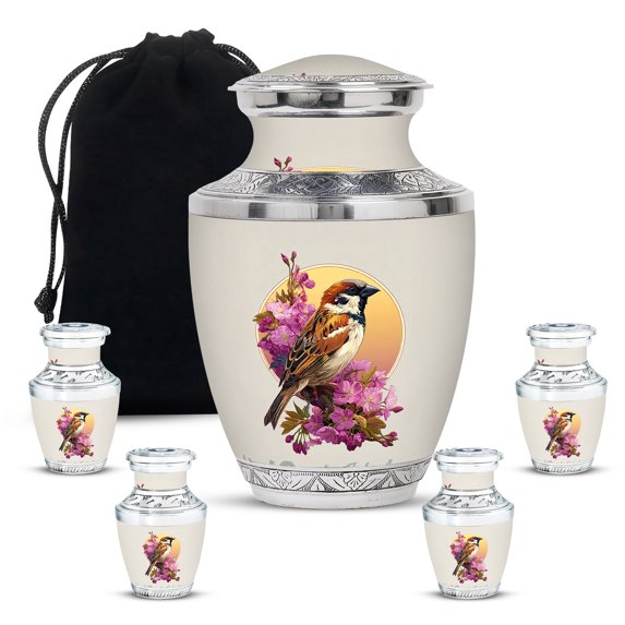 Yatskia Sparrow Large Burial Urns for Human Ashes Adult Man, Small Cremation Urn for Ashes for Women, Decorative Urns for Human Ash, (Tasty 10 Inch and 3 Inch)