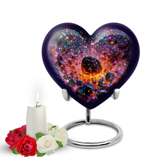 Yatskia Star Galaxy Small Memorial Urns for Human Ashes Adult Man, Mini Funeral Urn for Ashes for Women, (Heart Pack of 1, 3 Inch)