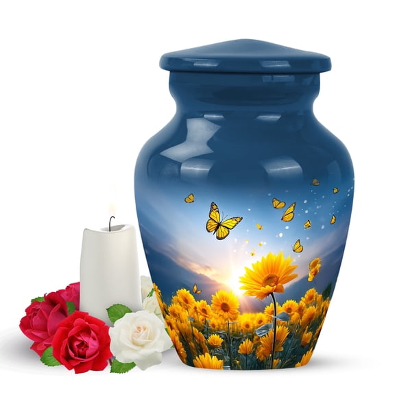 Yatskia Sunflower with Butterflies Small Funeral Urns for Human Ashes Adult Male and Female, Mini Cremation Urn for Ashes Adult, (Classic Pack of 1, 3 Inch)