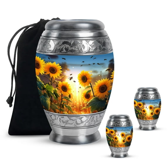 Yatskia Sunflower with Bees Urns For Human Ashes Adult Female & Male, Small Urn For Ashes Mom & Dad, (Monar 10 Inch and 3 Inch)