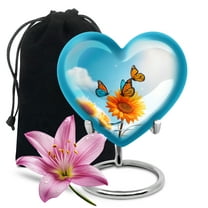 Yatskia Sunflower with Butterflies Cremation Urns for Human Ashes Adult Mom and Dad, Large Funeral Urn for Adult Ashes, (Heart Large, 8 Inch)
