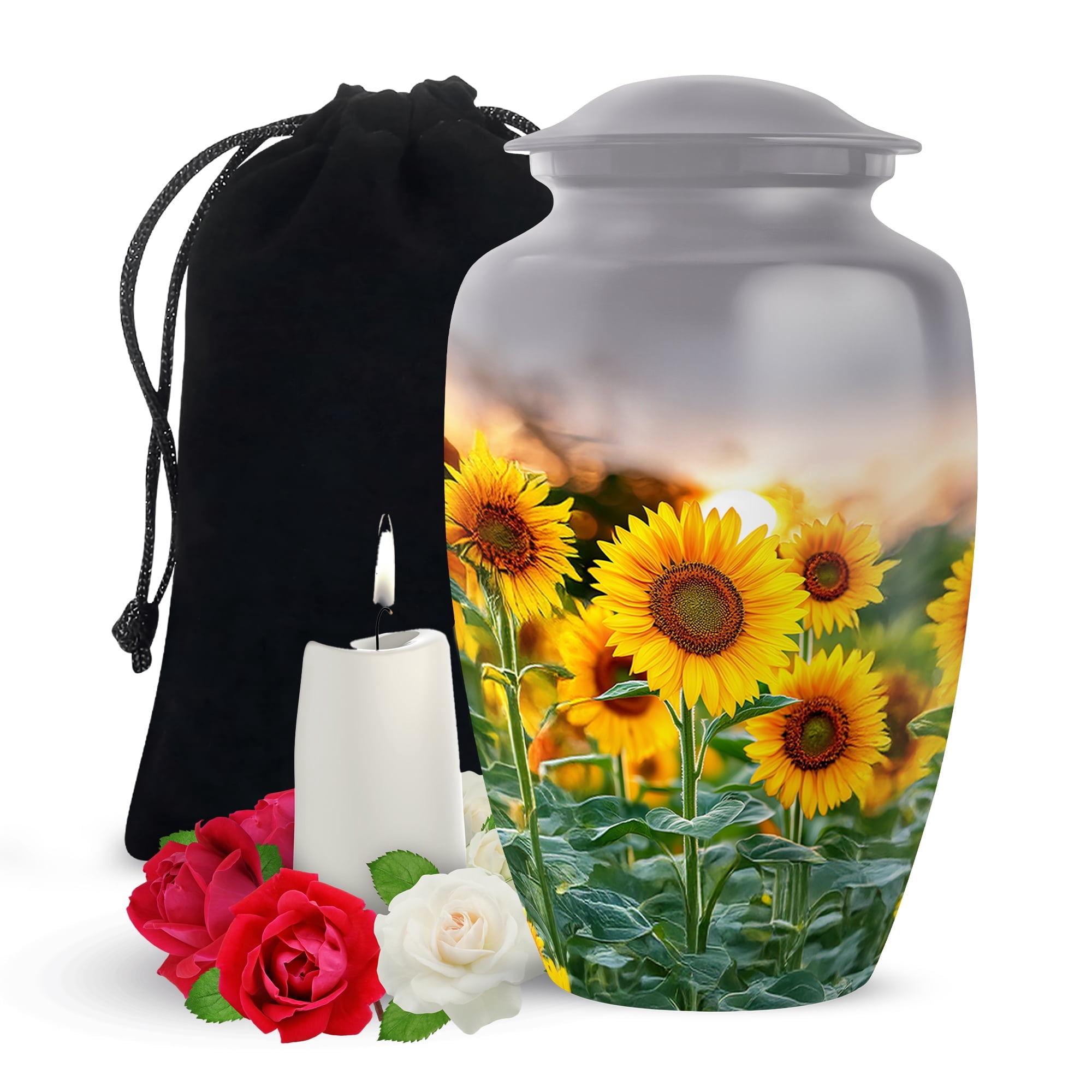 Yatskia Sunflower with Sunset Memorial Urn for Adult Ashes Mother and Father, Large Funeral Urns for Human Ashes Adult , (Classic Large, 10 Inch)