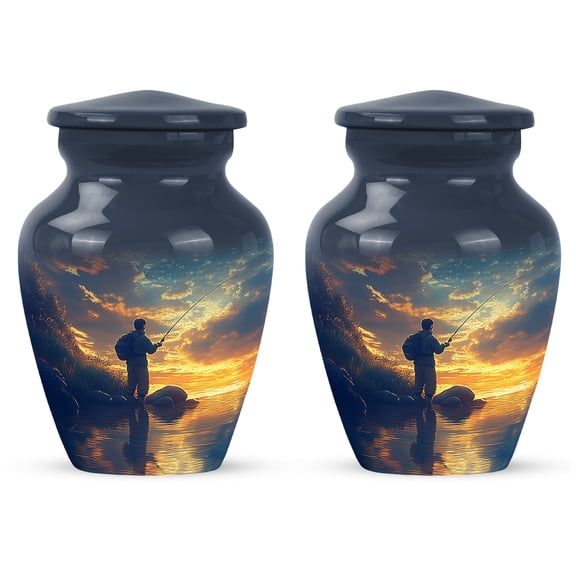 Yatskia Sunrise Fisherman Little Funeral Urns for Adult Ashes Men and Women, Small Cremation Urn for Human Ashes, (Classic 3 Inch, Pack of 2)