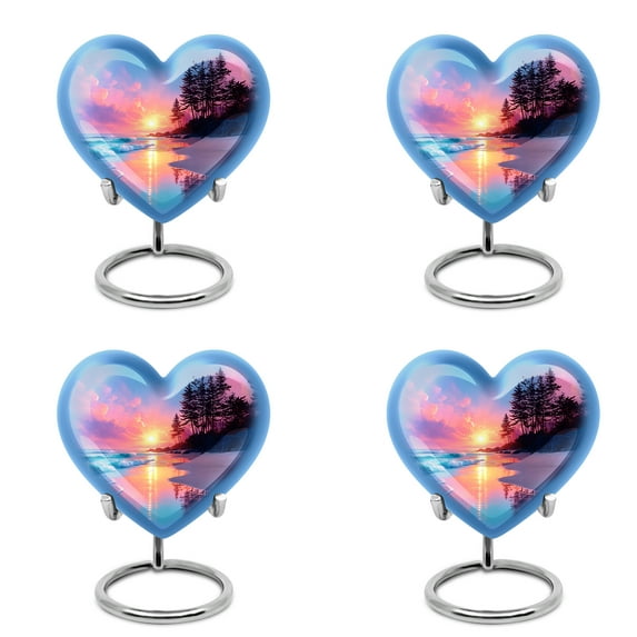 Yatskia Sunset Beach Mini Urns for Human Ashes Adult Brother and Sister, Little Keepsake Urn for Adult Ashes, (Heart Pack of 4, 3 Inch)