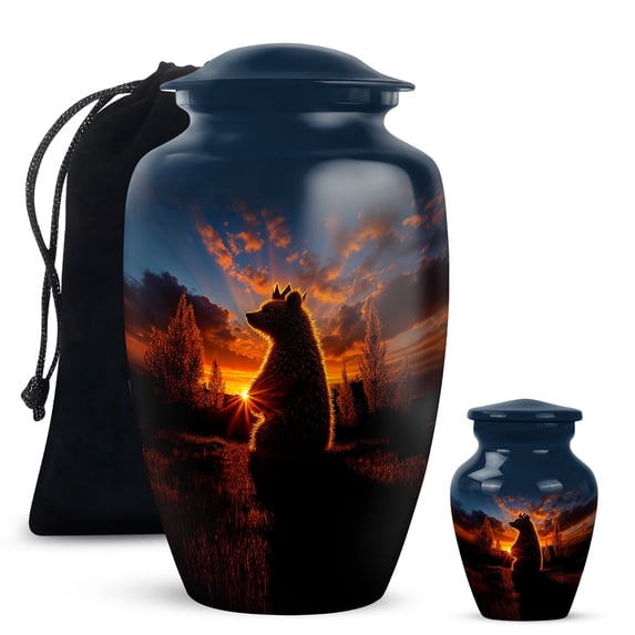 Yatskia Sunset Crown Teddy Bear Mini Cremation Urn for Ash Adult Mom and Dad, Large Funeral Urns for Human Ashes Adult Female, (Classic 10 Inch and 3 Inch)