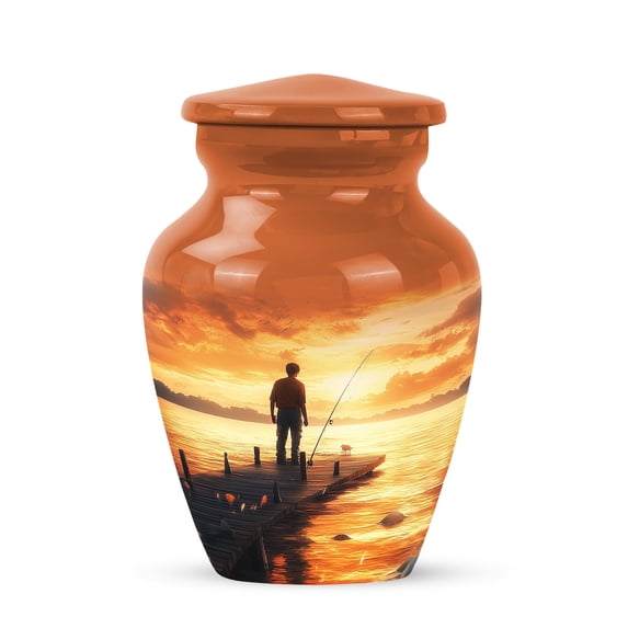 Yatskia Sunset Fisherman Small Cremation Urns for Human Ashes Adult Male and Female, Mini Keepsake Urn for Ashes Adult, (Classic 3 Inch, Pack of 1)