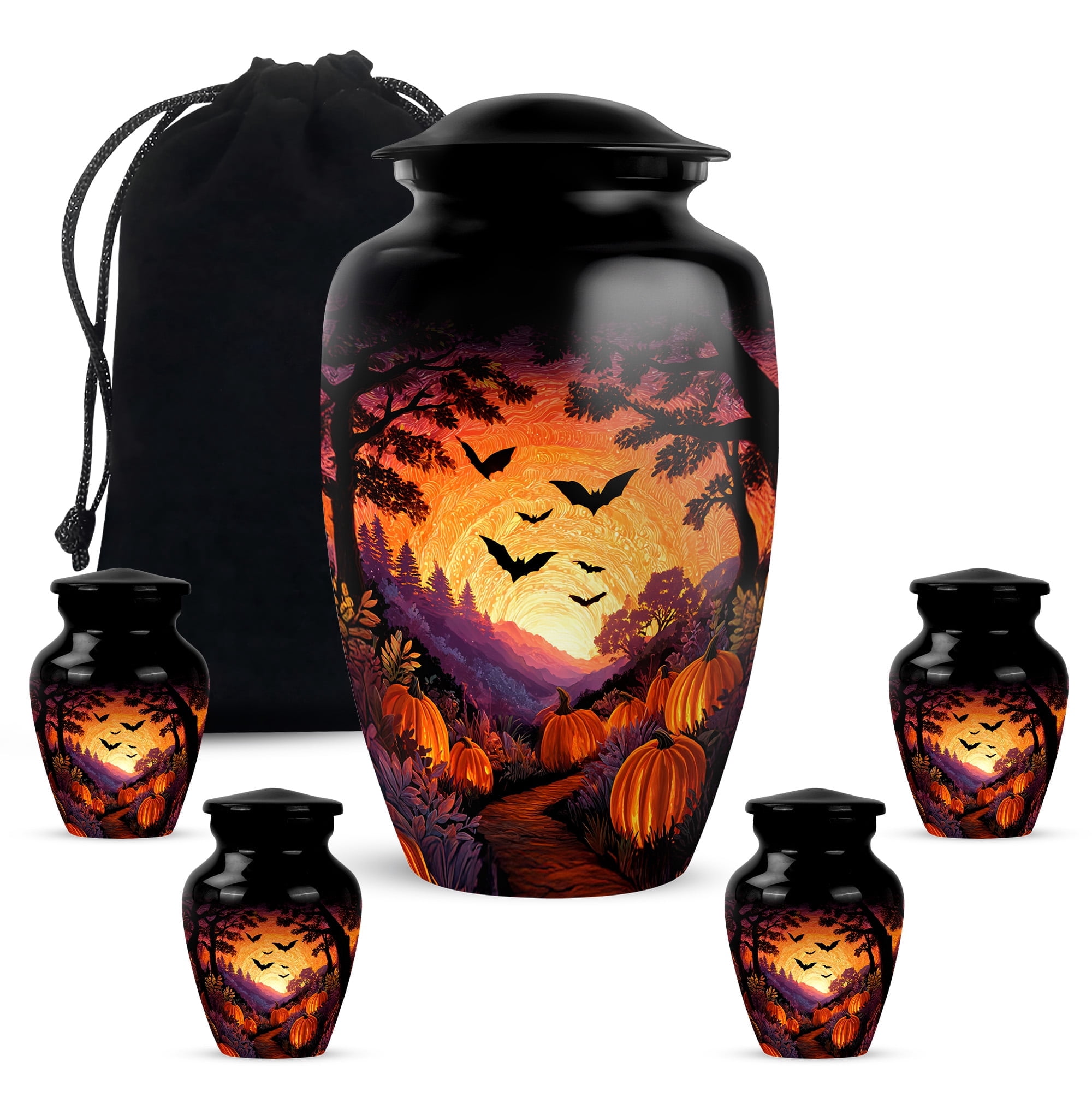 Yatskia Sunset Halloween Large Funeral Burial Urns for Human Ashes Adult Brother and Sister, Small Urns for Human Ashes Keepsake Adult Male and Female, (Classic 10 Inch and 3 Inch)