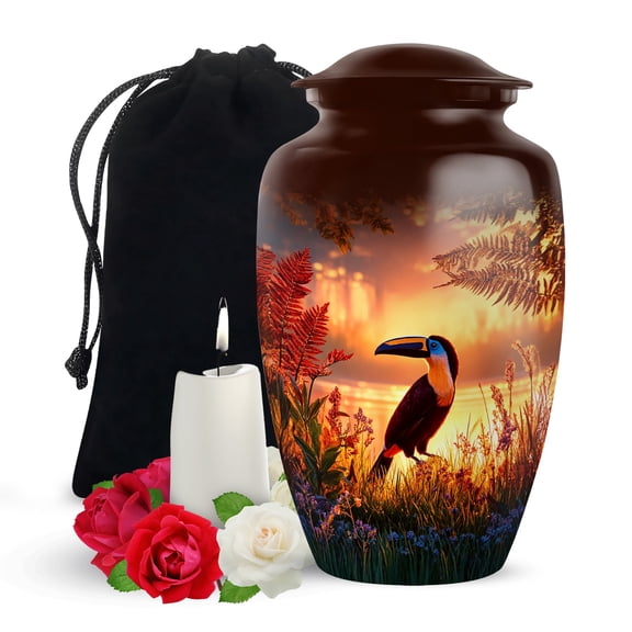 Yatskia Sunset Hornbill Memorial Urn for Ashes for Women, Decorative Cremation Urns for Human Ashes Adult Man, (Classic Large, 10 Inch)