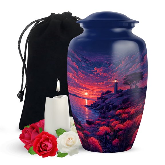Yatskia Sunset Lighthouse Memorial Urns for Human Ashes Adult Mother and Father, Large Decorative Funeral Urn for Ashes, (Classic Large, 10 Inch)