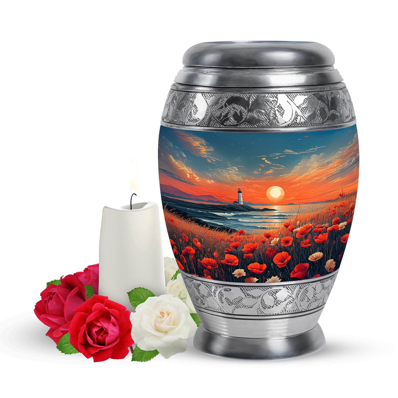 Yatskia Sunset Lighthouse Small Funeral Urns for Human Ashes Keepsake Adult Male and Female, Mini Memorial Urn for Ashes, (Monar 3 Inch, Pack of 1)