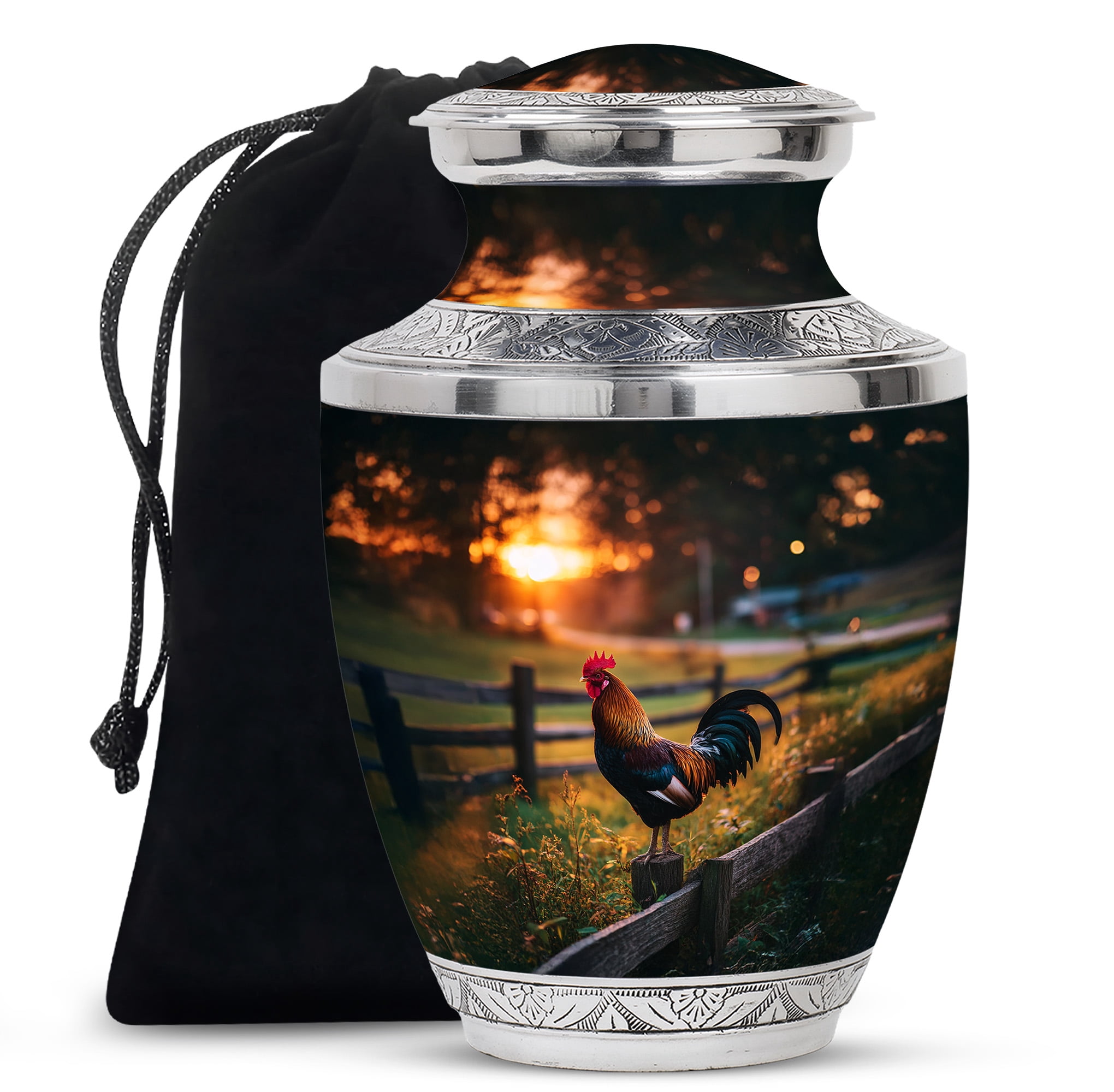 Yatskia Sunset Rooster Urns for Human Ashes Adult Man, Cremation Burial Urn for Ashes for Women, Decorative Urns for Adult Ash, (Tasty Large, 10 Inch)