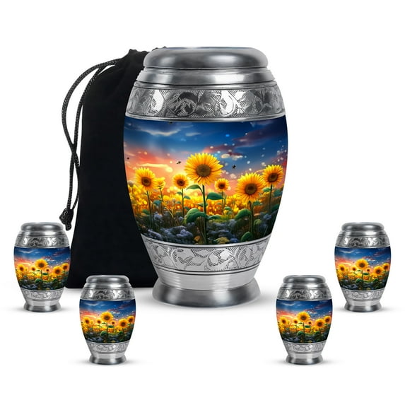 Yatskia Sunshine Sunflower Cremation Urns For Human Ashes Men & Women, Ash Keepsakes For Human Ashes, (Monar 10 Inch and 3 Inch)