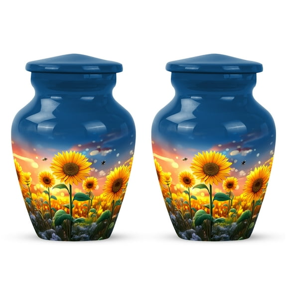 Yatskia Sunshine Sunflower Little Funeral Urn for Adult Ashes Male and Female, Small Urns for Human Ashes Keepsake, (Classic Pack of 2, 3 Inch)
