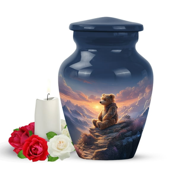 Yatskia Teddy Bear on Mountains Small Urns for Human Ashes Keepsake Adult Men and Women, Mini Cremation Urn for Ashes Adult, (Classic Pack of 1, 3 Inch)