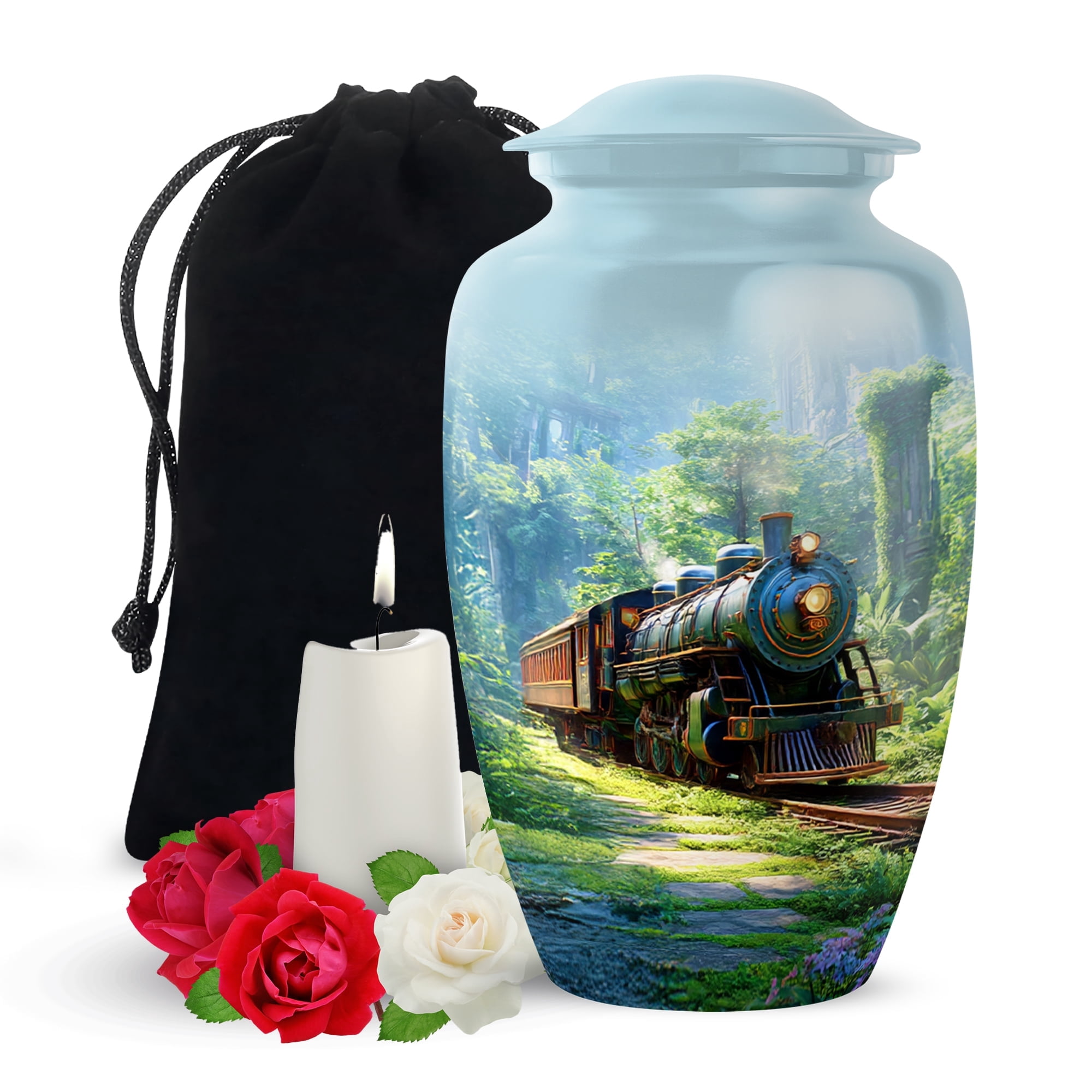Yatskia Train Large Cremation Urns for Human Ashes Adult Mom and Dad, Decorative Memorial Urn for Ashes Adult Dad, (Classic Large, 10 Inch)