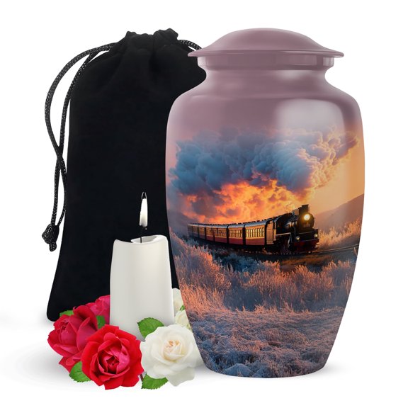 Yatskia Train Large Funeral Urns for Human Ashes Adult Mother and Father, Decorative Memorial Urn for Ashes Adult Dad, (Classic Large, 10 Inch)