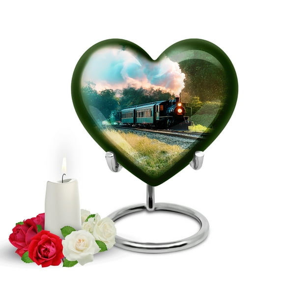 Yatskia Train Small Cremation Urns for Human Ashes Adult Mother and Father, Mini Funeral Urn for Adult Ashes, (Heart Pack of 1, 3 Inch)