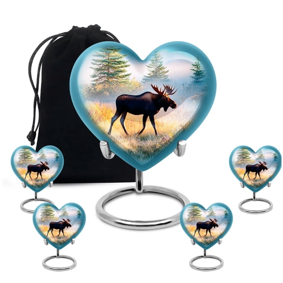 Yatskia Tranquil Forest Moose Decorative Small Funeral Urns for Human Ashes Adult Men and Women, Large Memorial Urn for Ashes Adult, (Heart 8 Inch and 3 Inch)