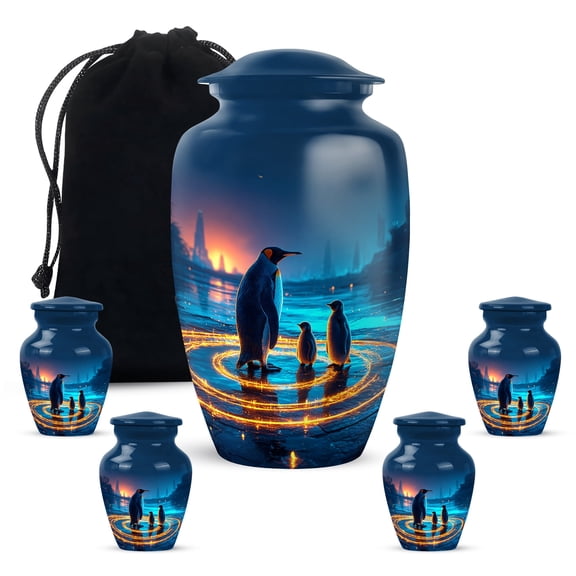Yatskia Twilight Circle Penguin Small Urns for Human Ashes Keepsake Adult, Decorative Large Funeral Urn for Adult Ashes, (Classic 10 Inch and 3 Inch)